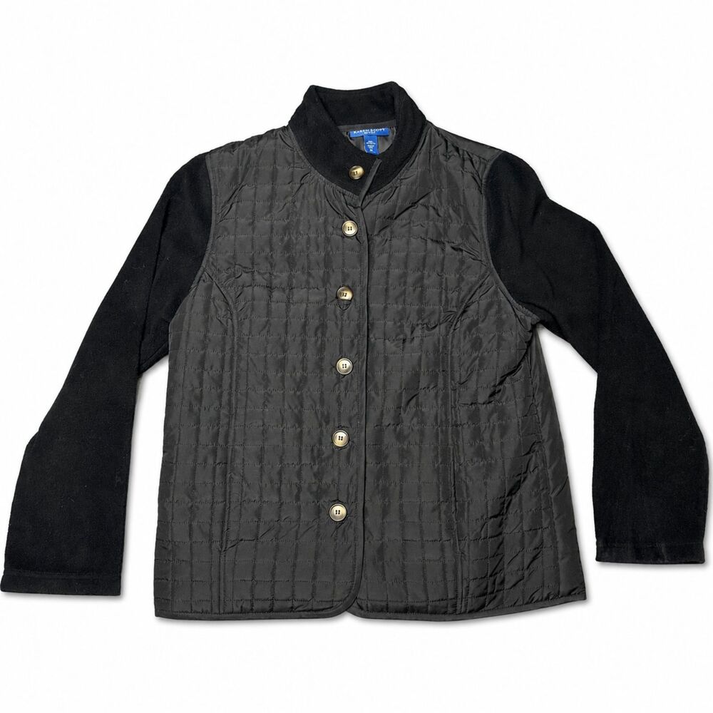 Karen Scott Sport Womens M Black Quilted Fleece Sleeve Jacket Button - Picture 3 of 5